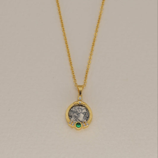 Lysandra Coin Necklace Green Agate 24K Gold by MOA - view 1