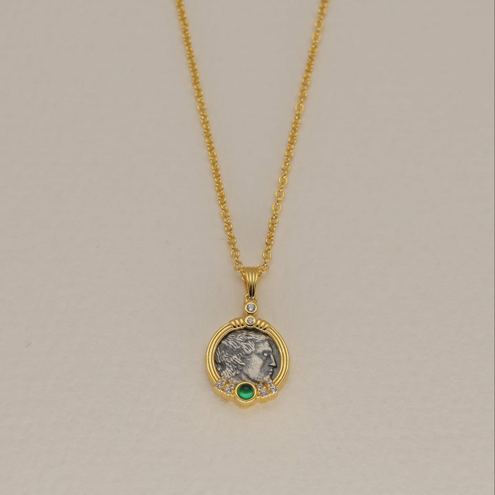 Lysandra Coin Necklace Green Agate 24K Gold by MOA - view 1