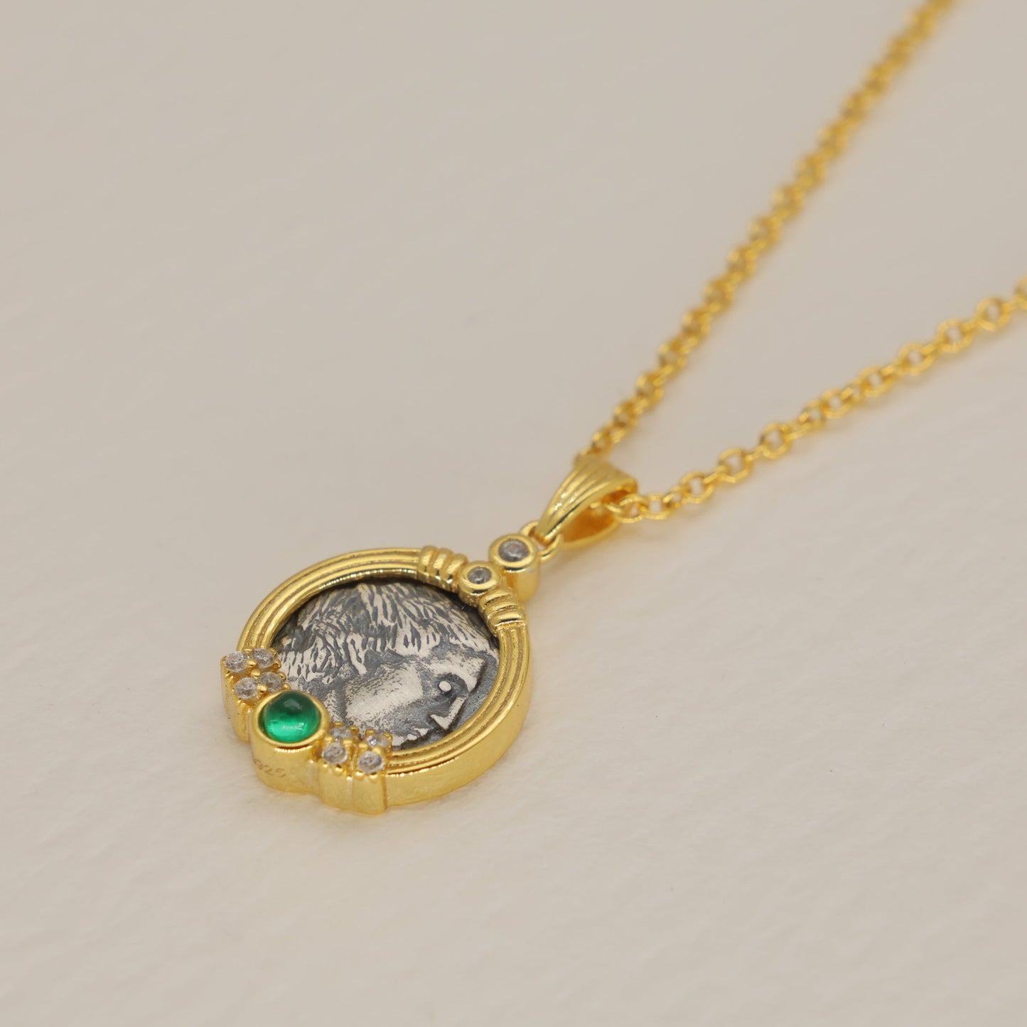 Lysandra Coin Necklace Green Agate 24K Gold by MOA - view 2