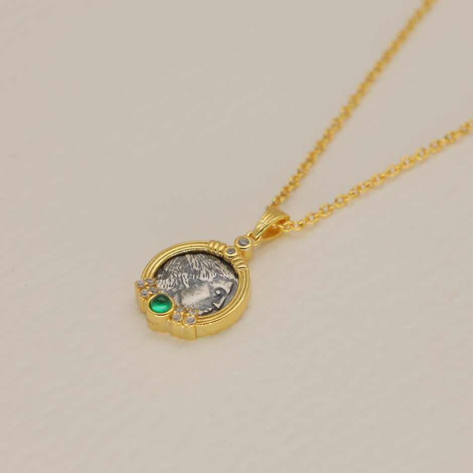 Lysandra Coin Necklace Green Agate 24K Gold by MOA - view 2