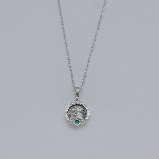 Lysandra Coin Necklace with Green Agate in 925 Sterling Silver by MOA - view 1