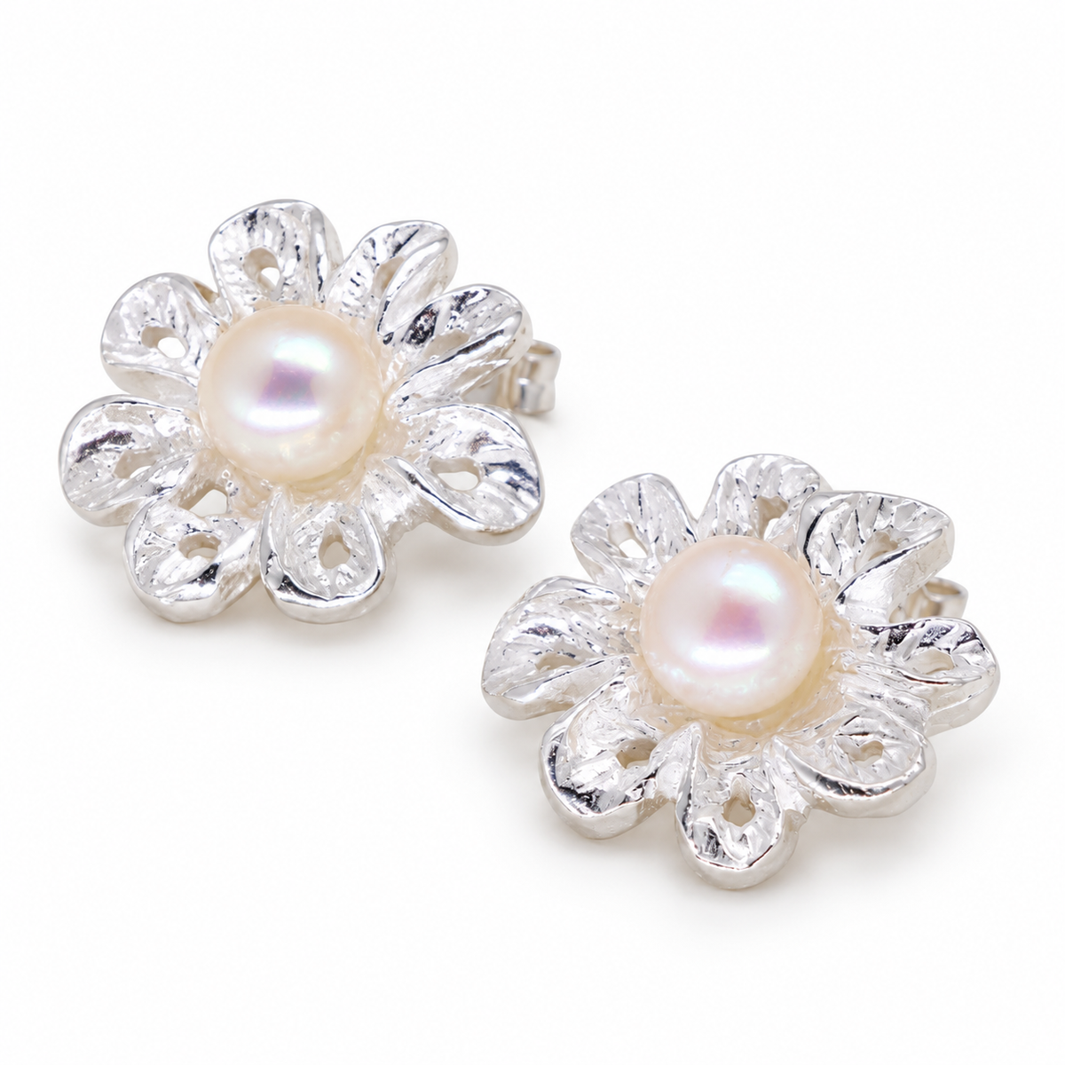 Lyselle Pearl Flower Stud Earrings in 925 Sterling Silver - alternate angled view