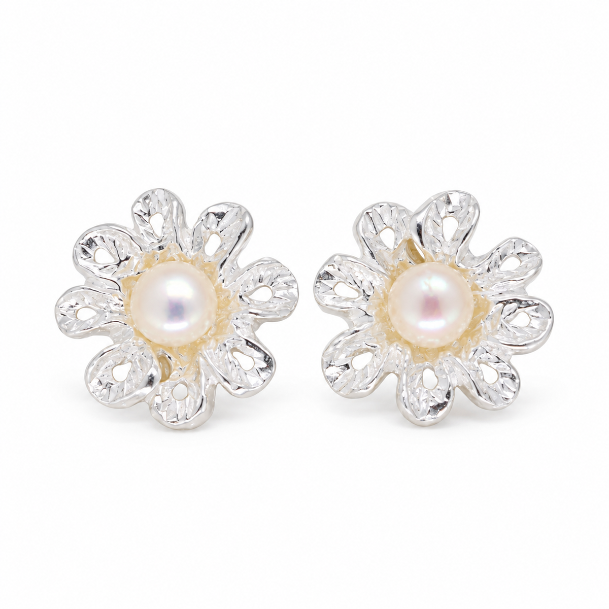 Lyselle Pearl Flower Stud Earrings in 925 Sterling Silver - front view