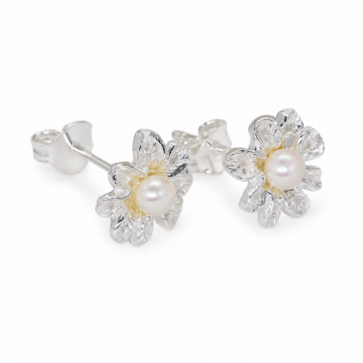 Lyselle Pearl Flower Stud Earrings in 925 Sterling Silver by MOA - view 1