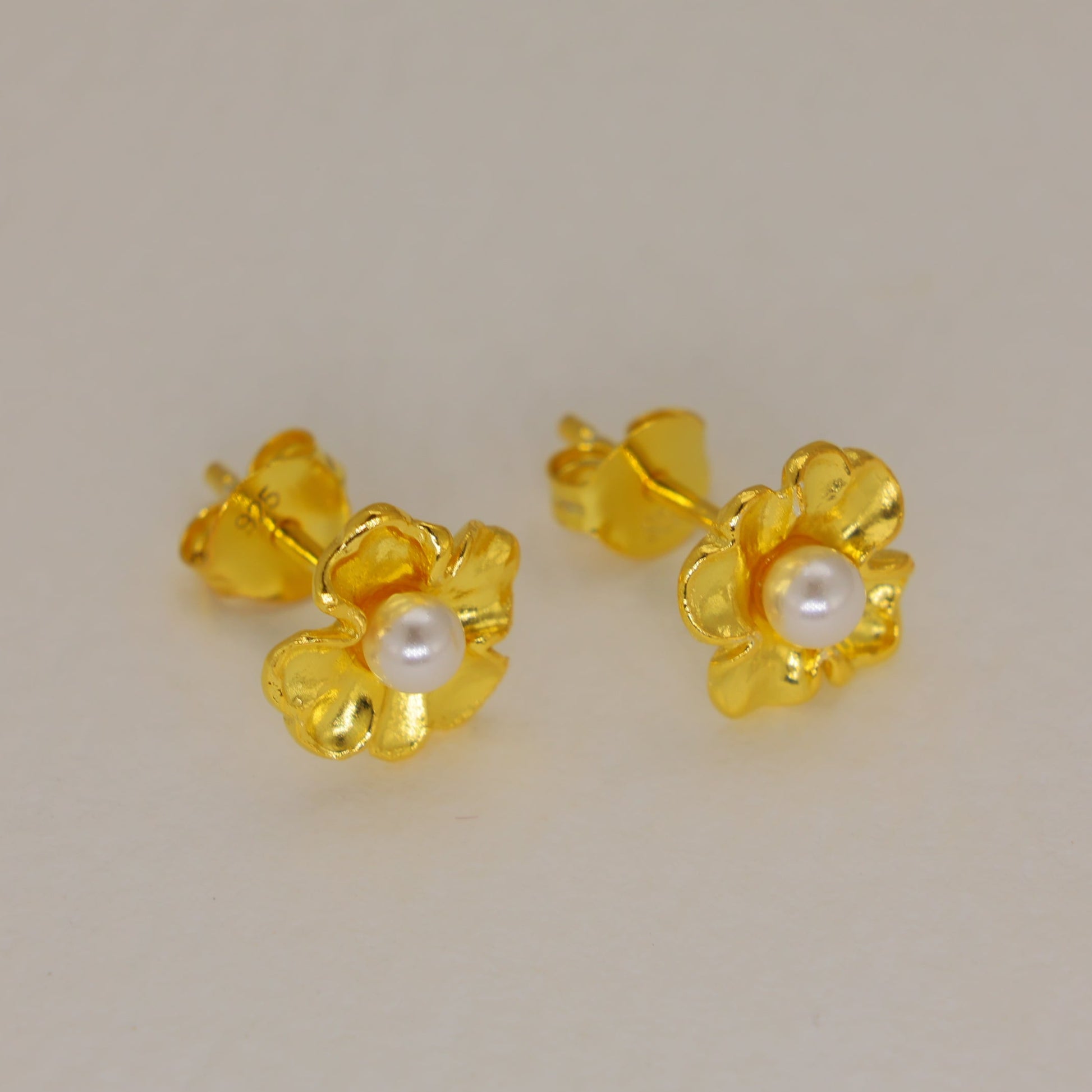 Lyselle Pearl Flower Stud Earrings in 18K Gold over 925 Silver by MOA - view 1