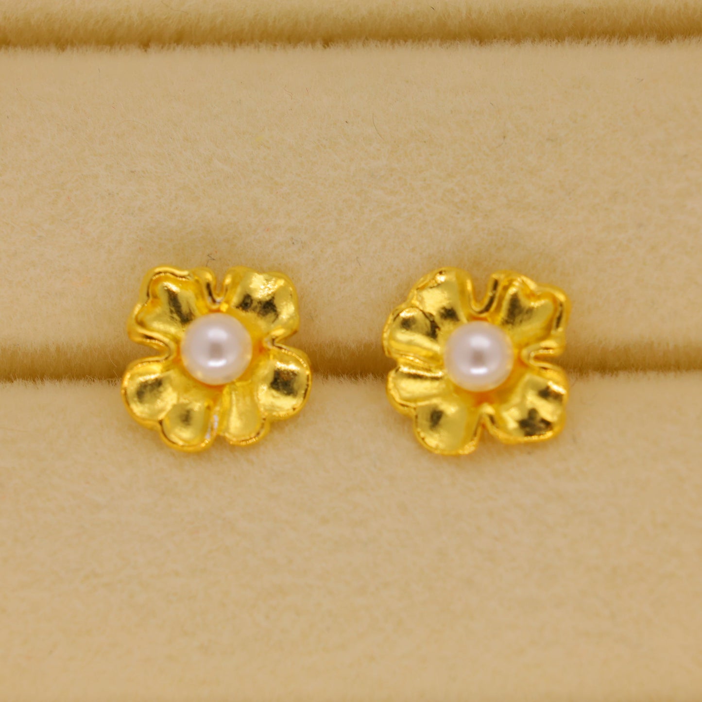 Lyselle Pearl Flower Stud Earrings in 18K Gold over 925 Silver by MOA - view 2