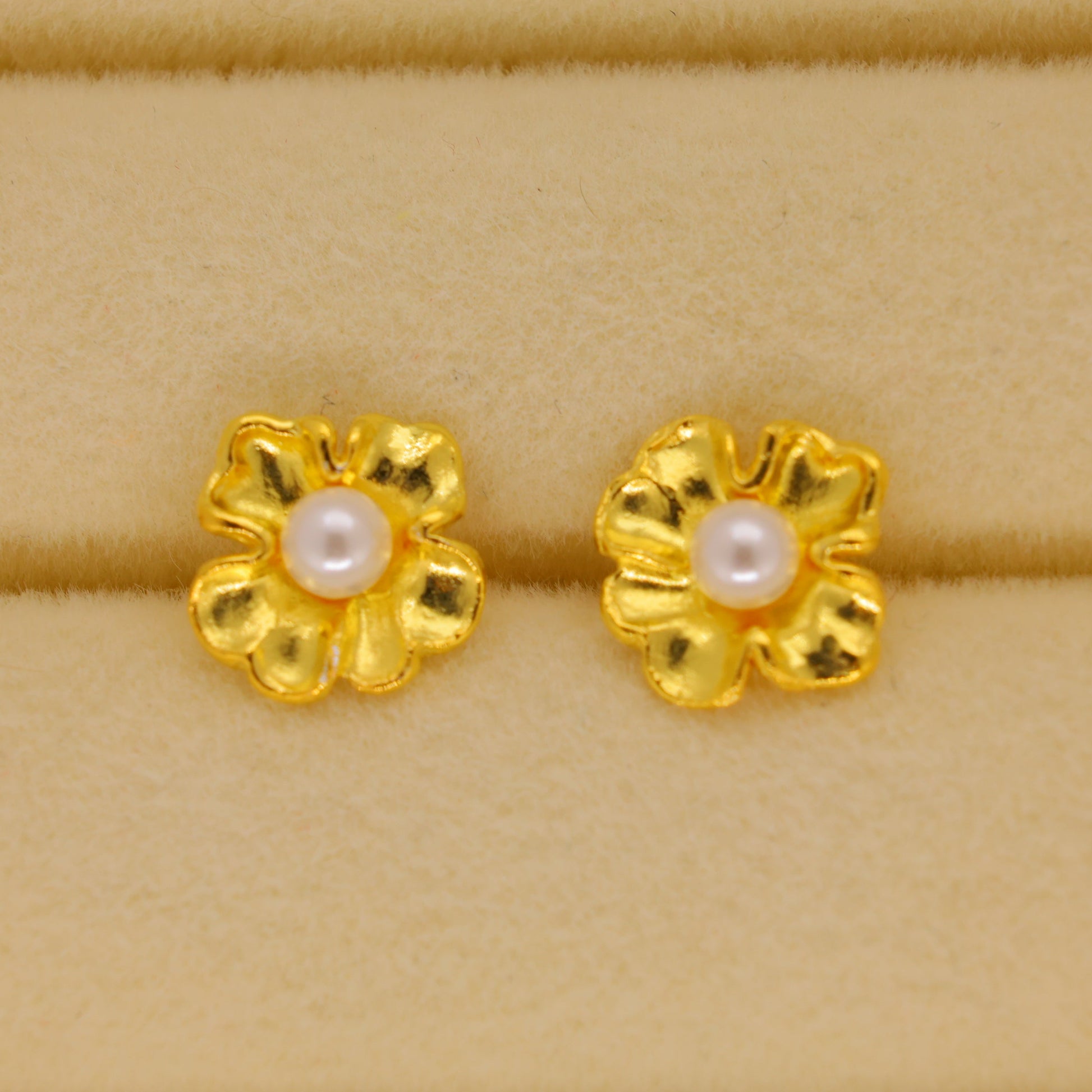 Lyselle Pearl Flower Stud Earrings in 18K Gold over 925 Silver by MOA - view 2