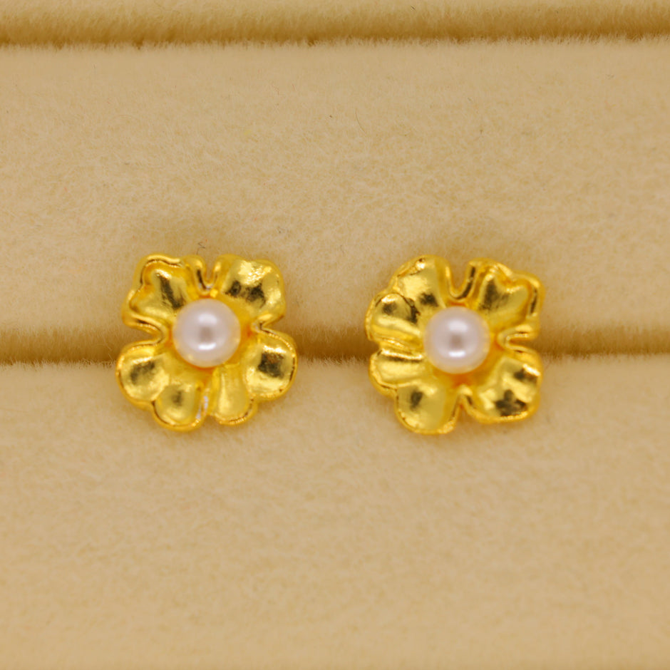 Lyselle Pearl Flower Stud Earrings in 18K Gold over 925 Silver by MOA - view 2