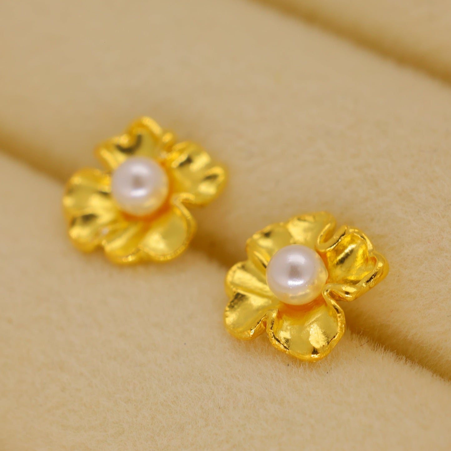 Lyselle Pearl Flower Stud Earrings in 18K Gold over 925 Silver by MOA - view 3
