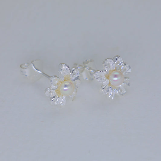 Lyselle Pearl Flower Stud Earrings in 925 Sterling Silver by MOA - view 1