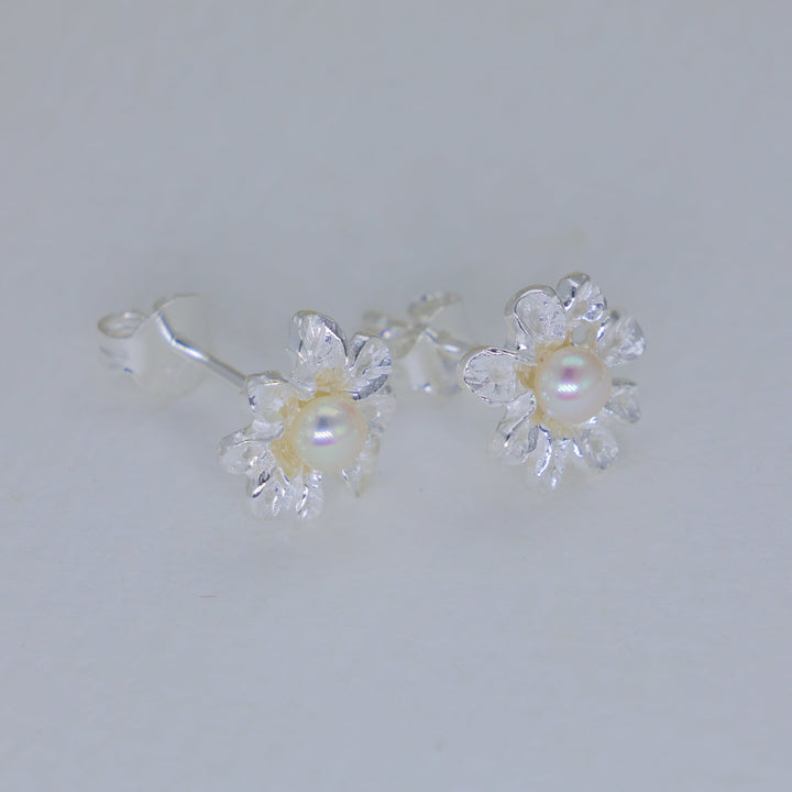 Lyselle Pearl Flower Stud Earrings in 925 Sterling Silver by MOA - view 1