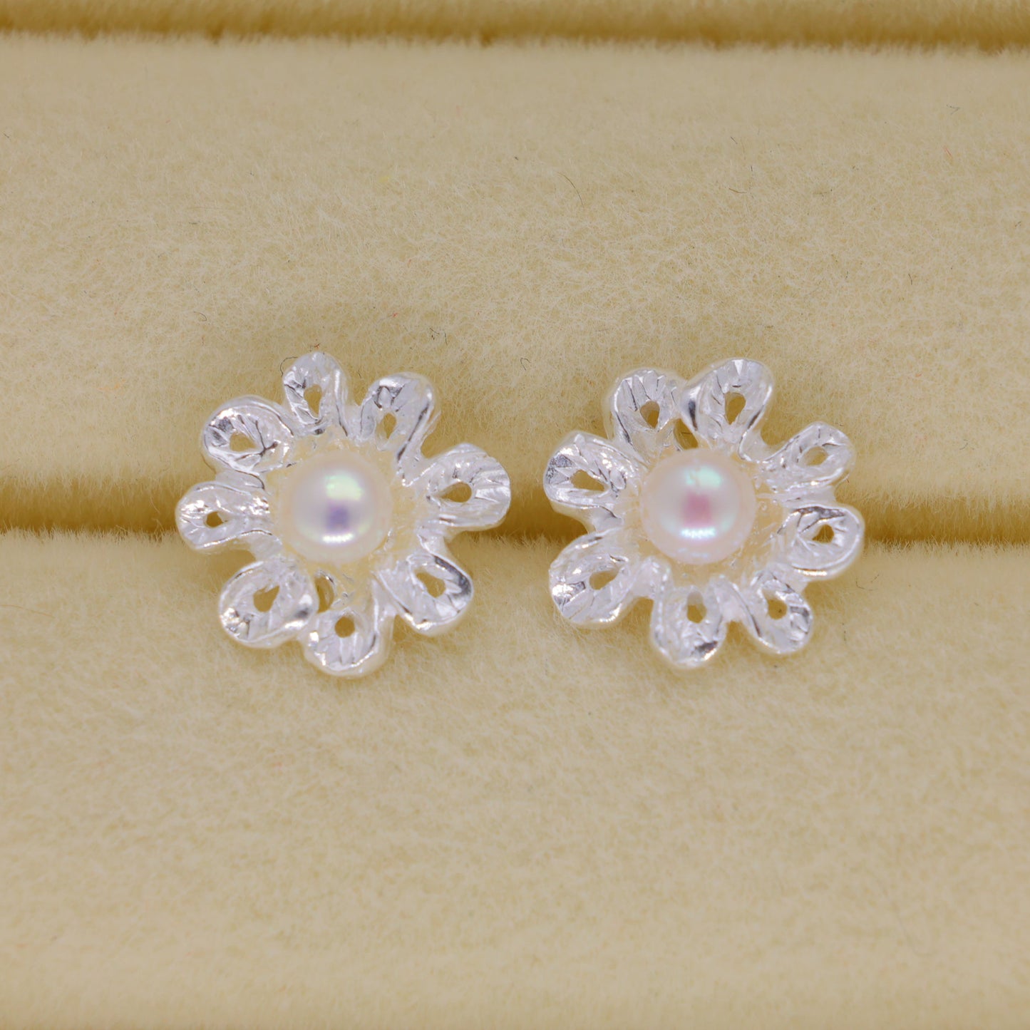 Lyselle Pearl Flower Stud Earrings in 925 Sterling Silver by MOA - view 2