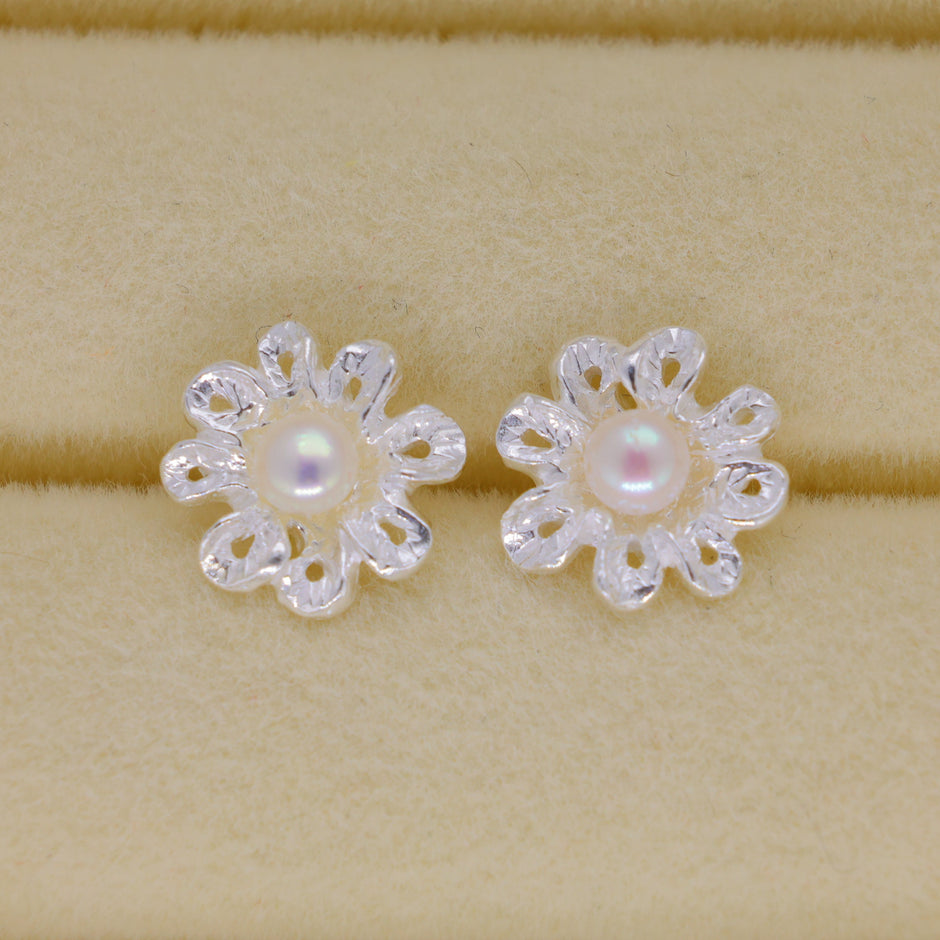 Lyselle Pearl Flower Stud Earrings in 925 Sterling Silver by MOA - view 2