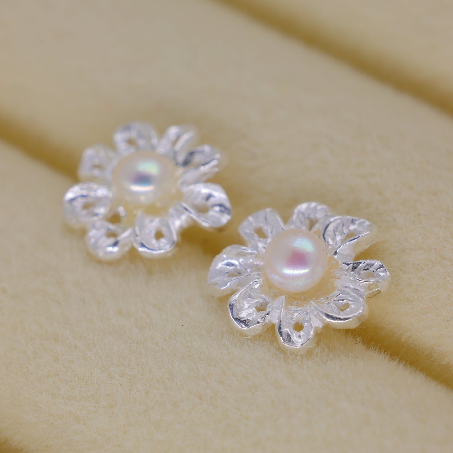 Lyselle Pearl Flower Stud Earrings in 925 Sterling Silver by MOA - view 3