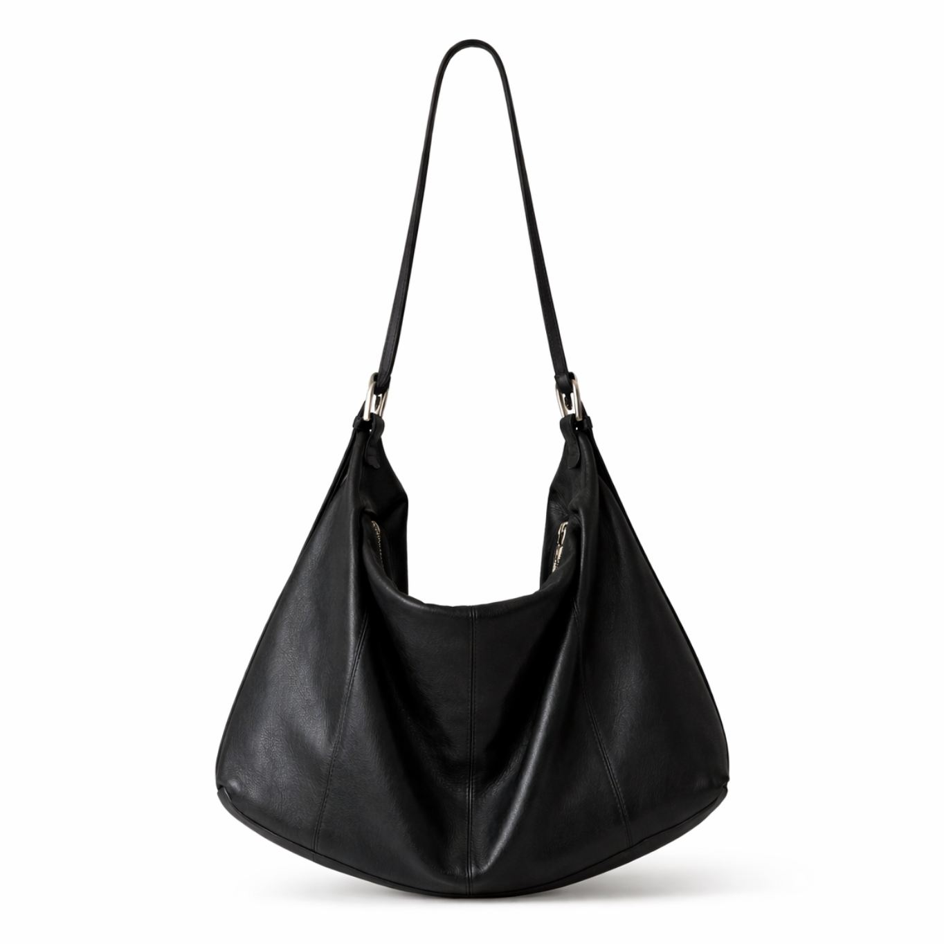 Maëlys Leather Hobo Shoulder Bag in Black