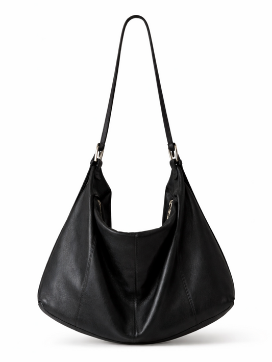 Maelys Leather Hobo Shoulder Bag in Black
