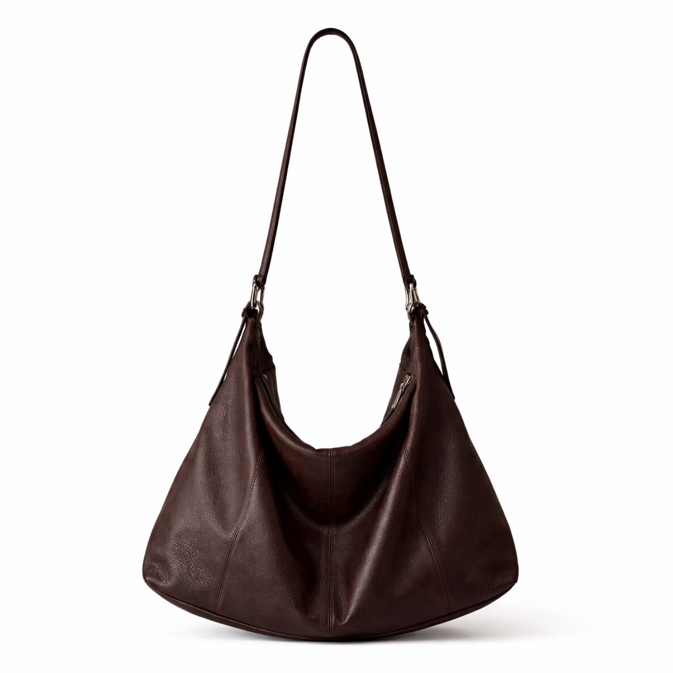 Maëlys Leather Hobo Shoulder Bag in Chocolate