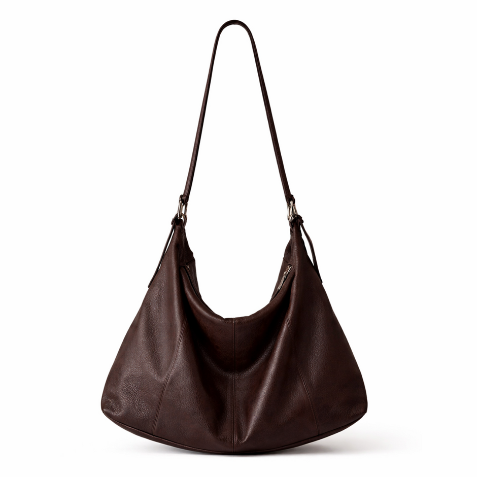 Maëlys Leather Hobo Shoulder Bag in Chocolate