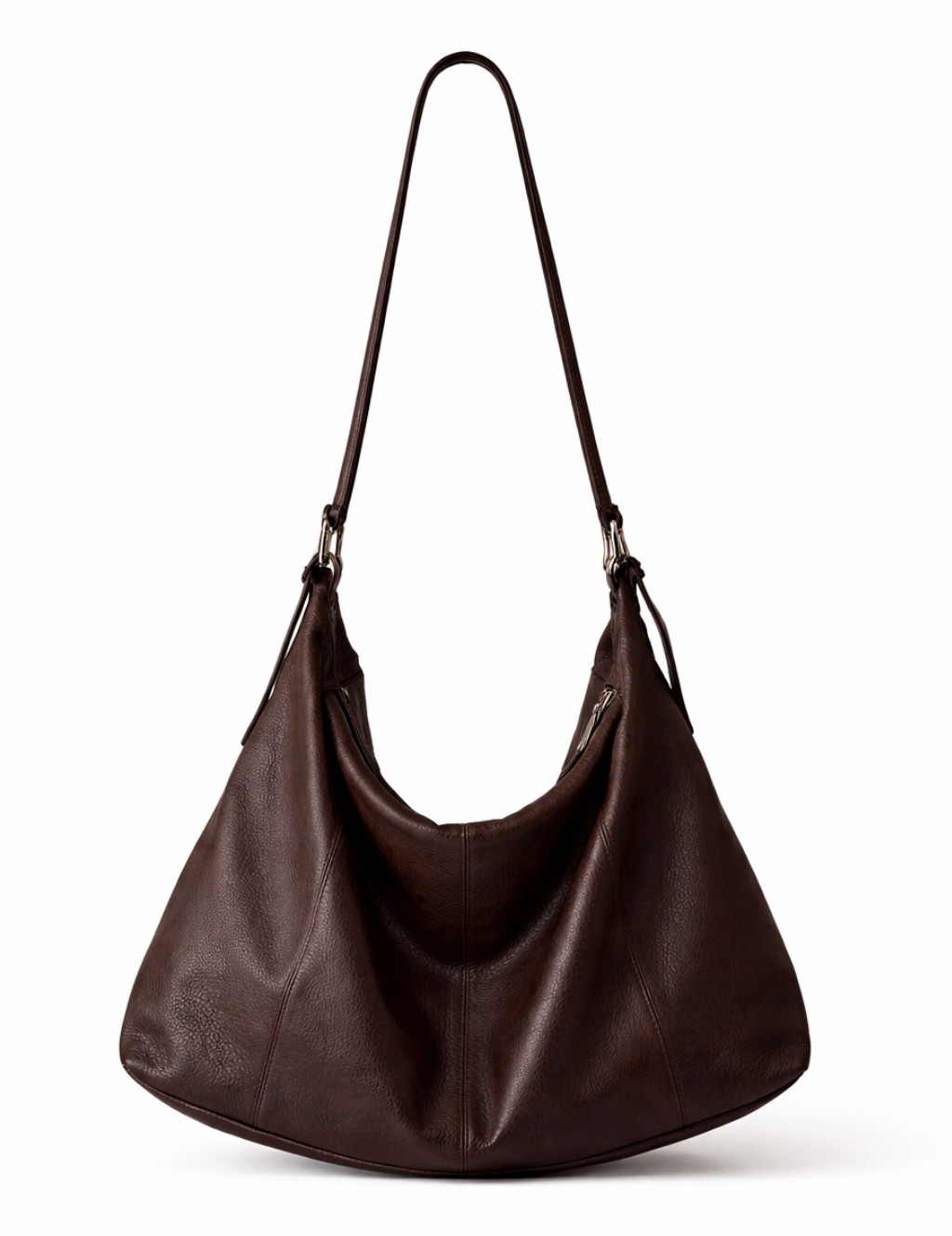 Maelys Leather Hobo Shoulder Bag in Chocolate