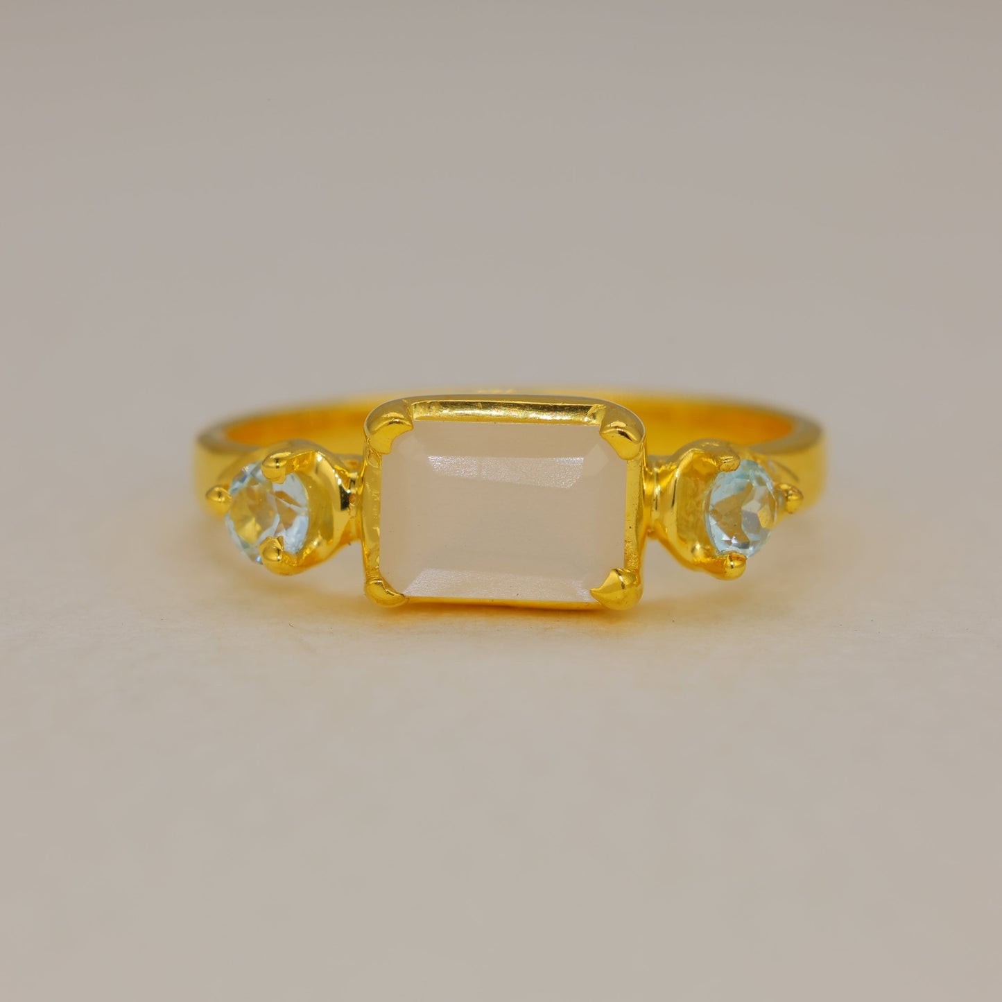 Marielle White Moonstone and Peridot Ring in Gold Vermeil by MOA - view 1