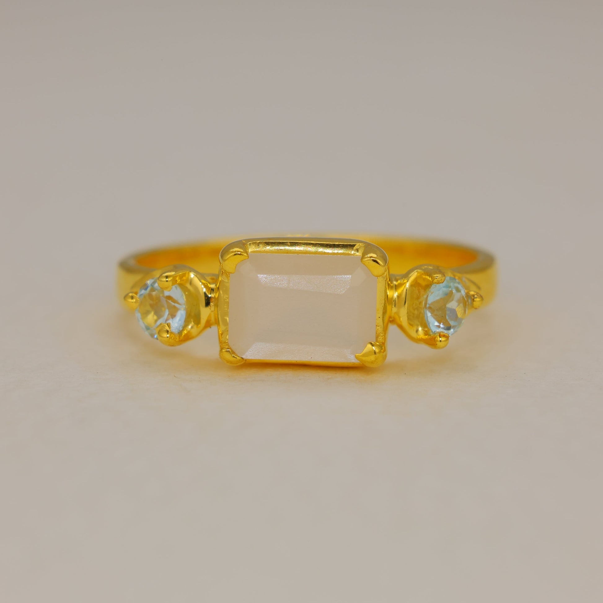 Marielle White Moonstone and Peridot Ring in Gold Vermeil by MOA - view 1