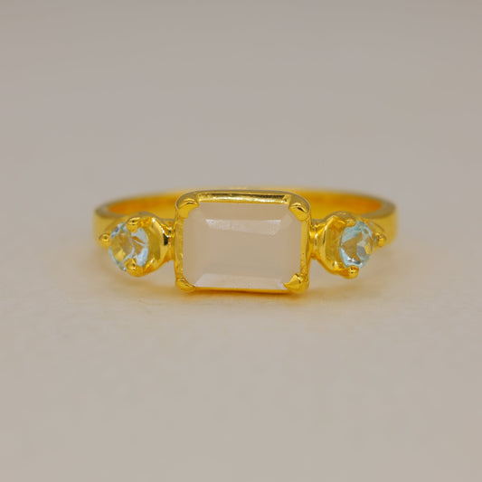 Marielle White Moonstone and Peridot Ring in Gold Vermeil by MOA - view 1