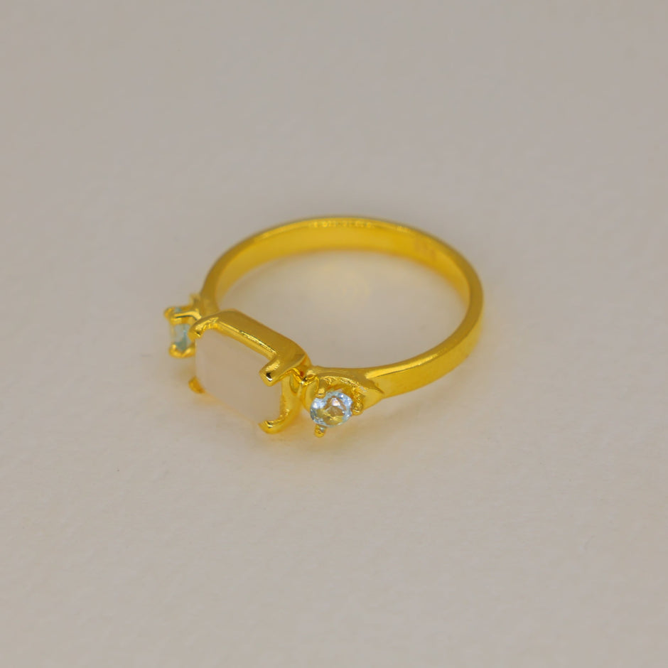 Marielle White Moonstone and Peridot Ring in Gold Vermeil by MOA - view 2