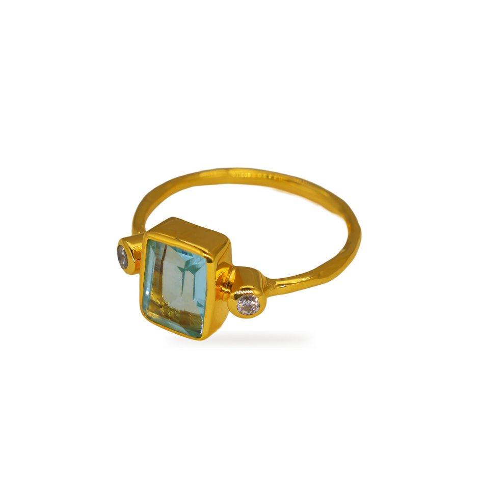 Aureon Blue Quartz & Zircon Ring in Gold Vermeil by MOA - view 2