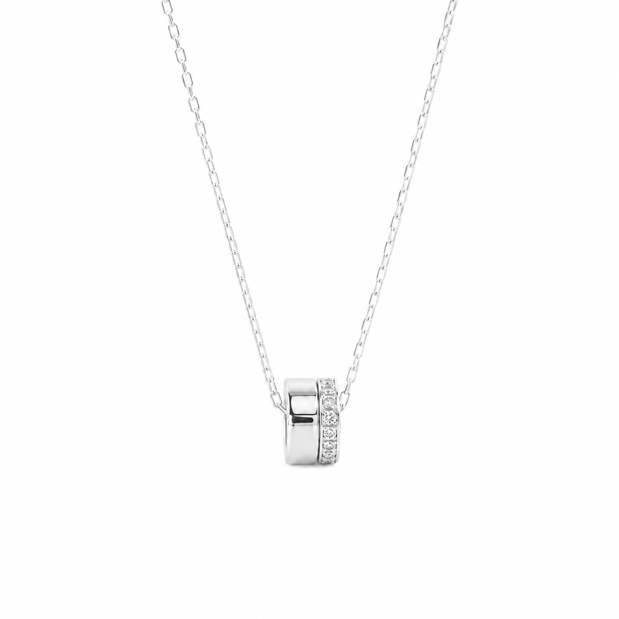 Orlène double ring cubic zirconia necklace in 925 sterling silver, front view