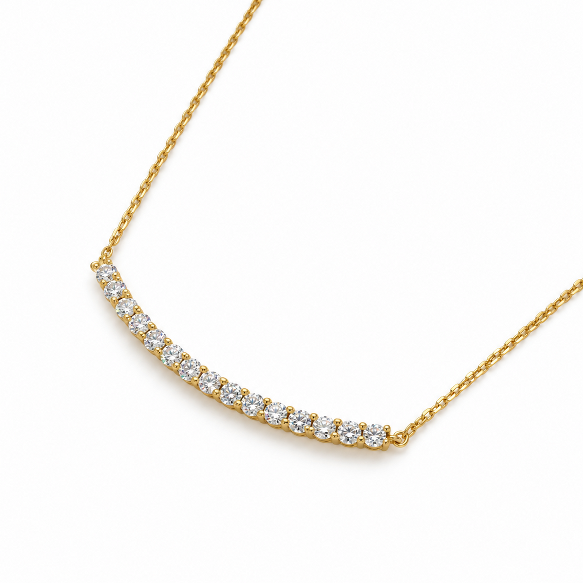 Élodine Graduated Moissanite Bar Necklace in Gold Vermeil detail view