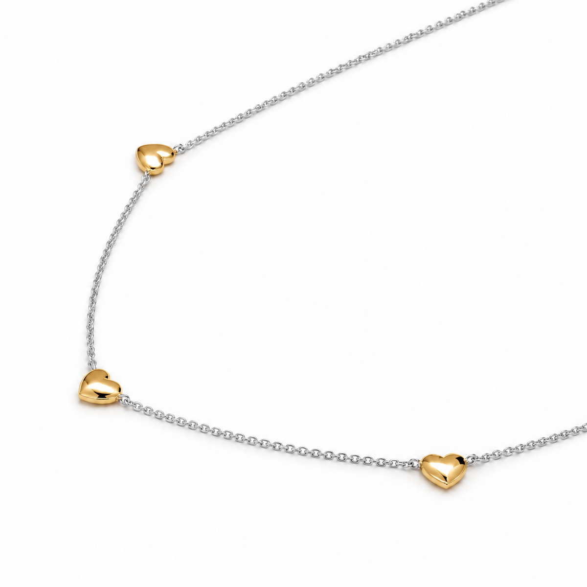 Mireille Two Tone Heart Station Necklace in 925 Silver detail view
