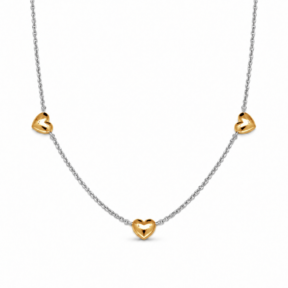 Mireille Two Tone Heart Station Necklace in 925 Silver full view