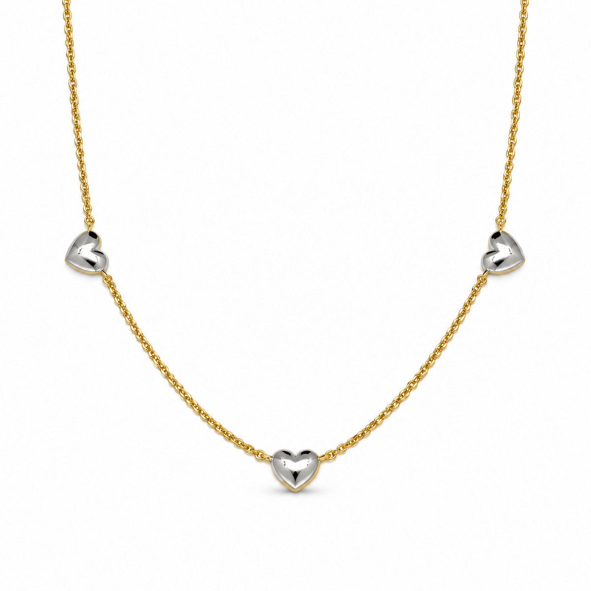 Mireille Two Tone Heart Station Necklace full view