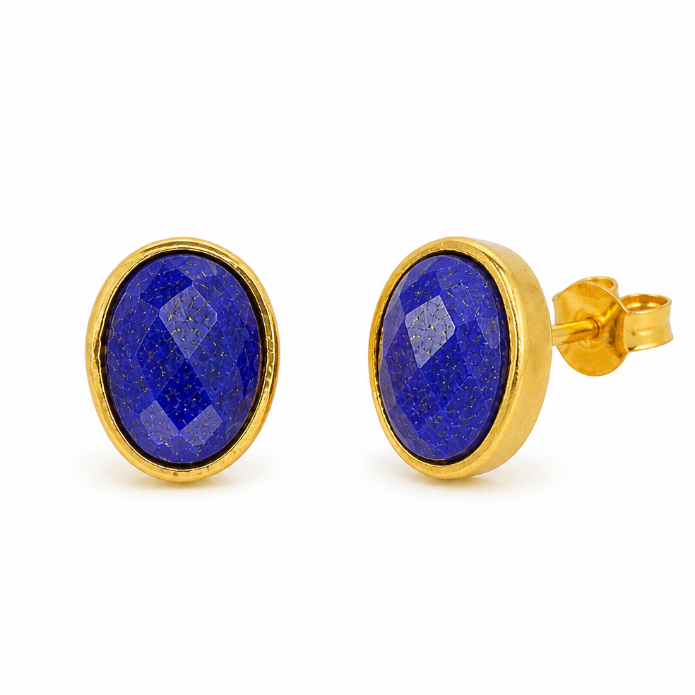 Nuit Facette Lapis Lazuli Stud Earrings in Gold Vermeil by MOA - view 1