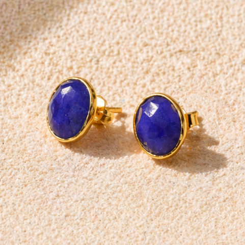 Nuit Ovale Lapis Lazuli Stud Earrings Gold Vermeil by MOA - view 3