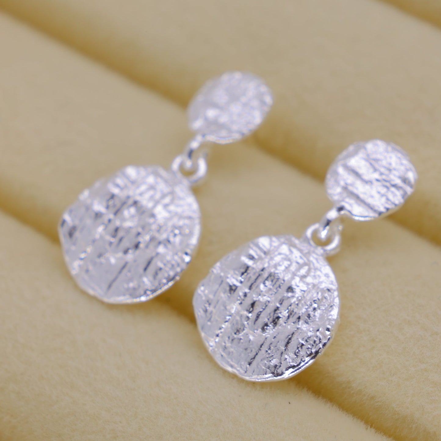 Orelie Textured Drop Earrings in 925 Sterling Silver by MOA - view 3