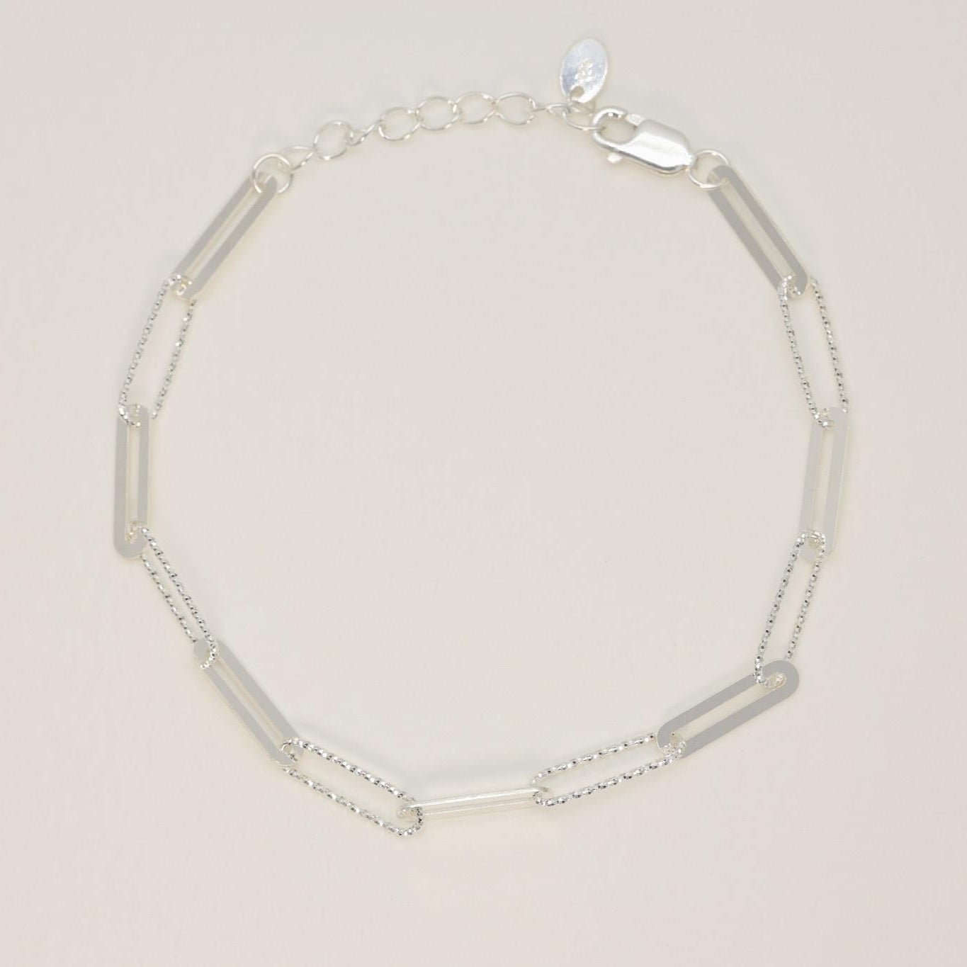 Sterling silver bracelet with beaded and flat rectangular links