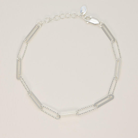 Sterling silver bracelet with beaded and flat rectangular links