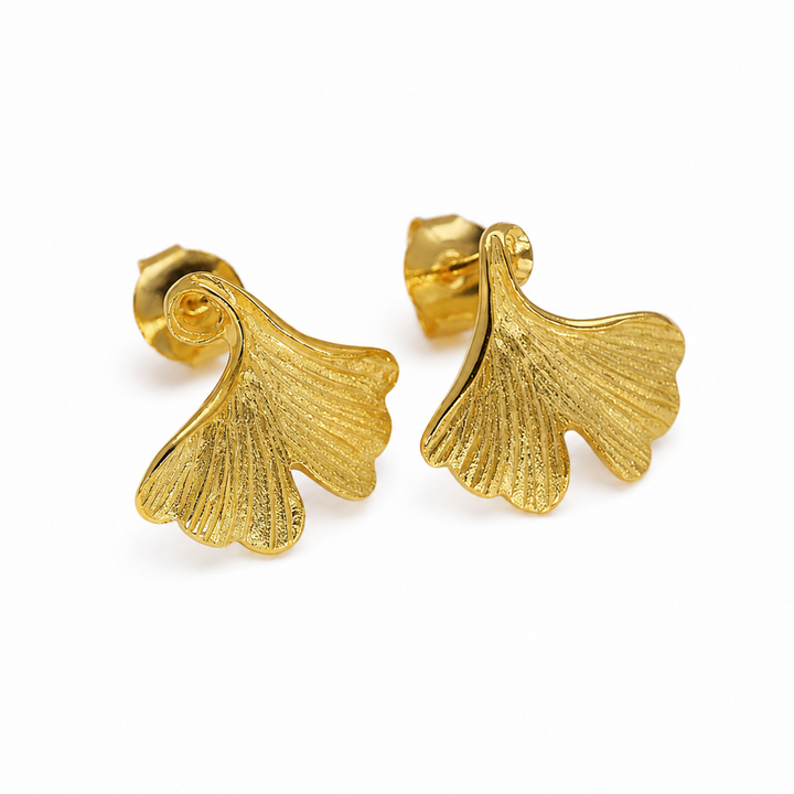 Sélune Ginkgo Stud Earrings in 18K Gold over 925 Silver by MOA - view 1