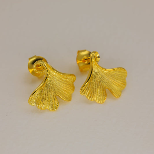 Selune Ginkgo Stud Earrings in 18K Gold over 925 Silver by MOA - view 1