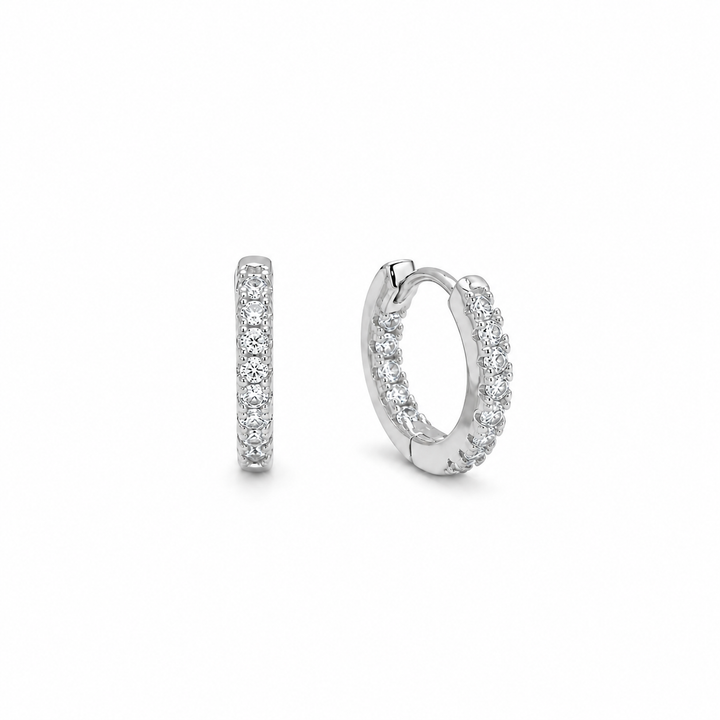 Seren Pavé Huggie Earrings in 925 Sterling Silver - 12mm