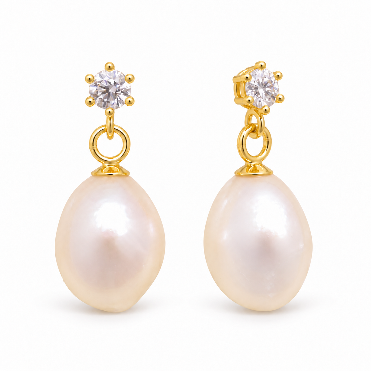 SHARON Pearl Drop Earrings in Gold Vermeil — front and right angle