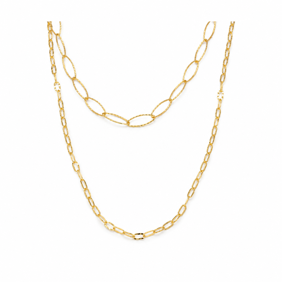 Sidonie mixed-link long necklace in 18k gold vermeil, full 94 cm view