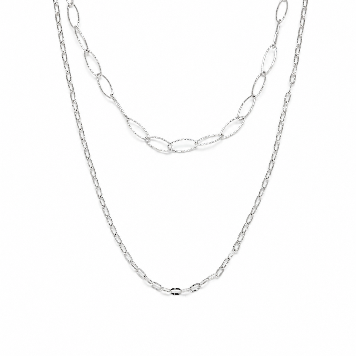 Sidonie mixed-link long necklace in 925 sterling silver, full 94 cm view