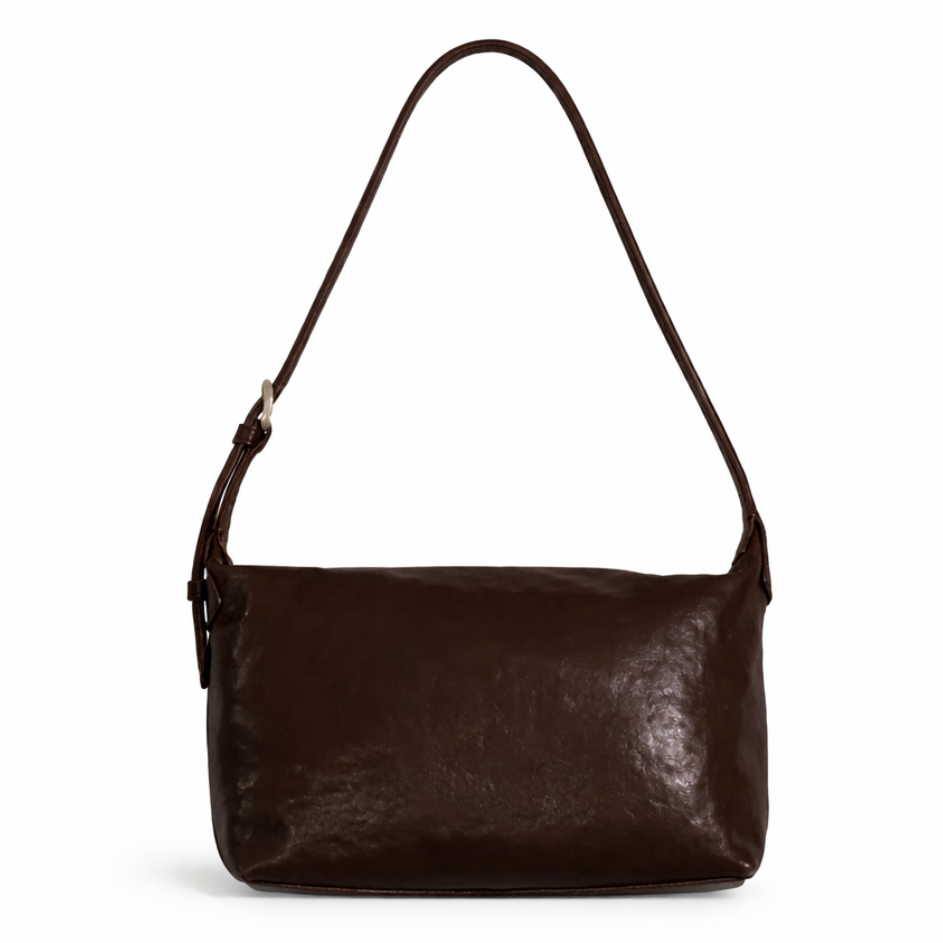 Sorelle Vegetable Tanned Leather Shoulder Bag in Dark Brown