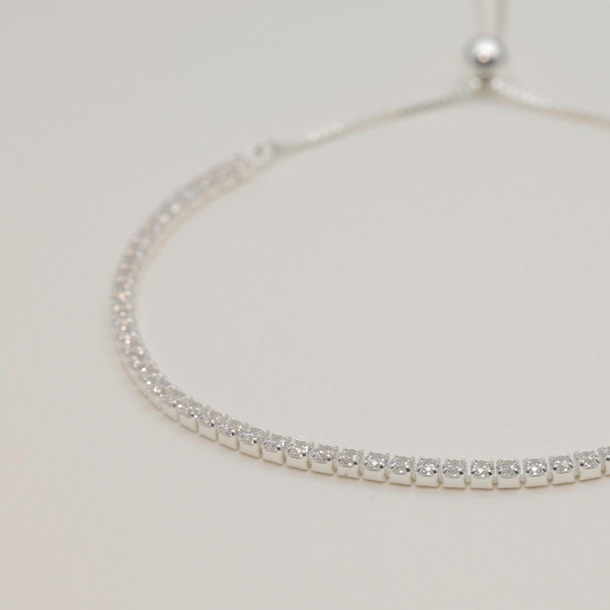 Close-up of Céleste Tennis Bracelet showing prong-set CZ stones