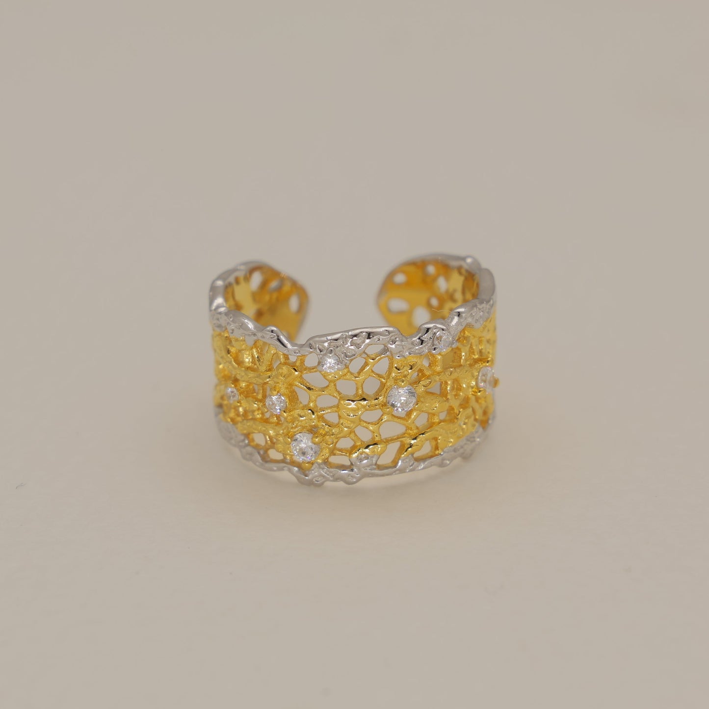 Thea Bold Filigree Open Ring Two Tone by MOA - view 1