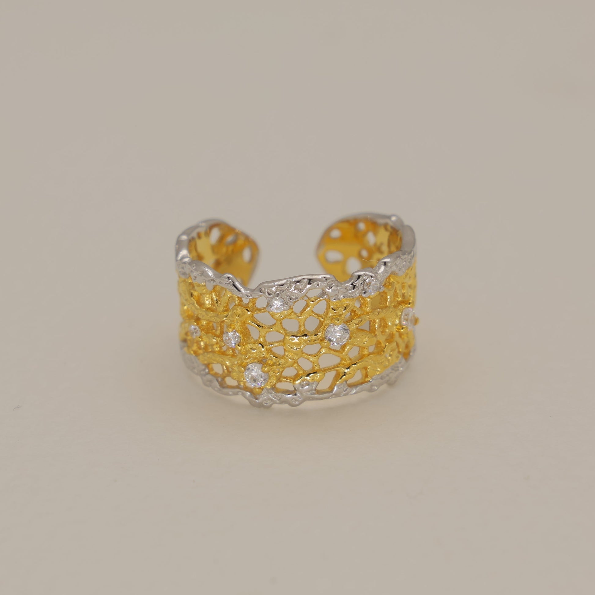 Thea Bold Filigree Open Ring Two Tone by MOA - view 1