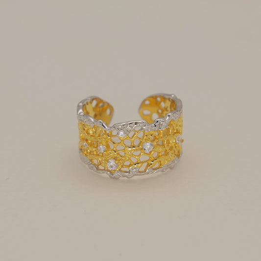 Thea Bold Filigree Open Ring Two Tone by MOA - view 1