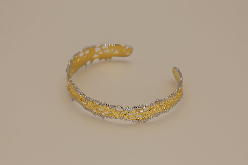 Thea Filigree Cuff Bangle Two-Tone Silver and Gold by MOA - view 2
